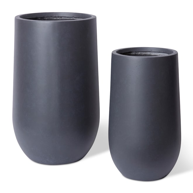 Aiden Tall Fibrestone Planter Set of 2 (Outdoor) - Black, 60/75cm (H)