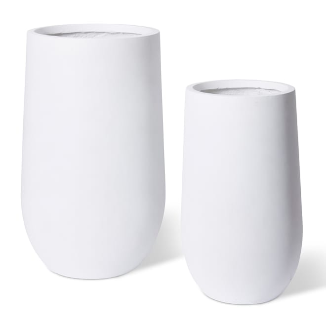 Aiden Tall Fibrestone Planter Set of 2 (Outdoor) - White, 60/75cm (H)
