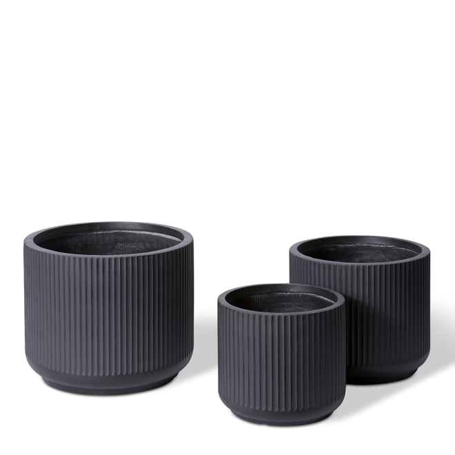 Tarian Fibrestone Planter Set of 3 (Outdoor) - Black, 30/35/40cm (H)