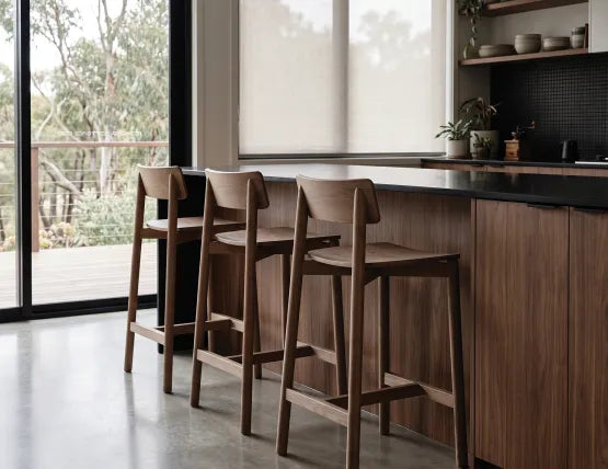 Andi Bar Stool - Walnut - 66cm Seat Height (Kitchen Bench height)
