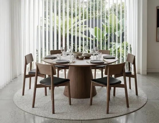 Andi Dining Chair - Walnut - Upholstered - Vintage Green Vegan Leather Seat Pad