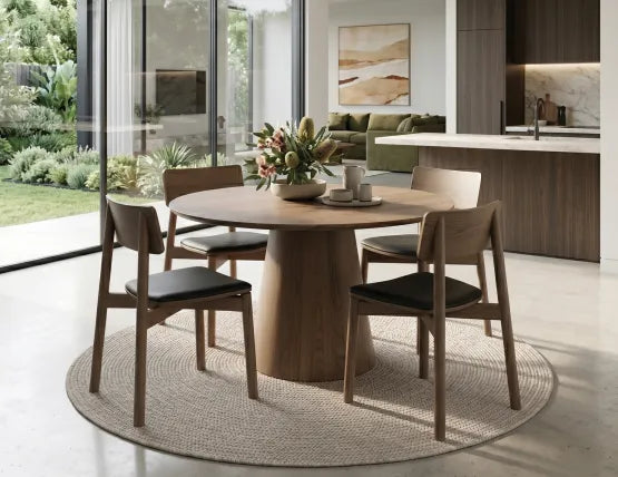 Andi Dining Chair - Walnut - Upholstered - Vintage Tan Vegan Leather Seat Pad