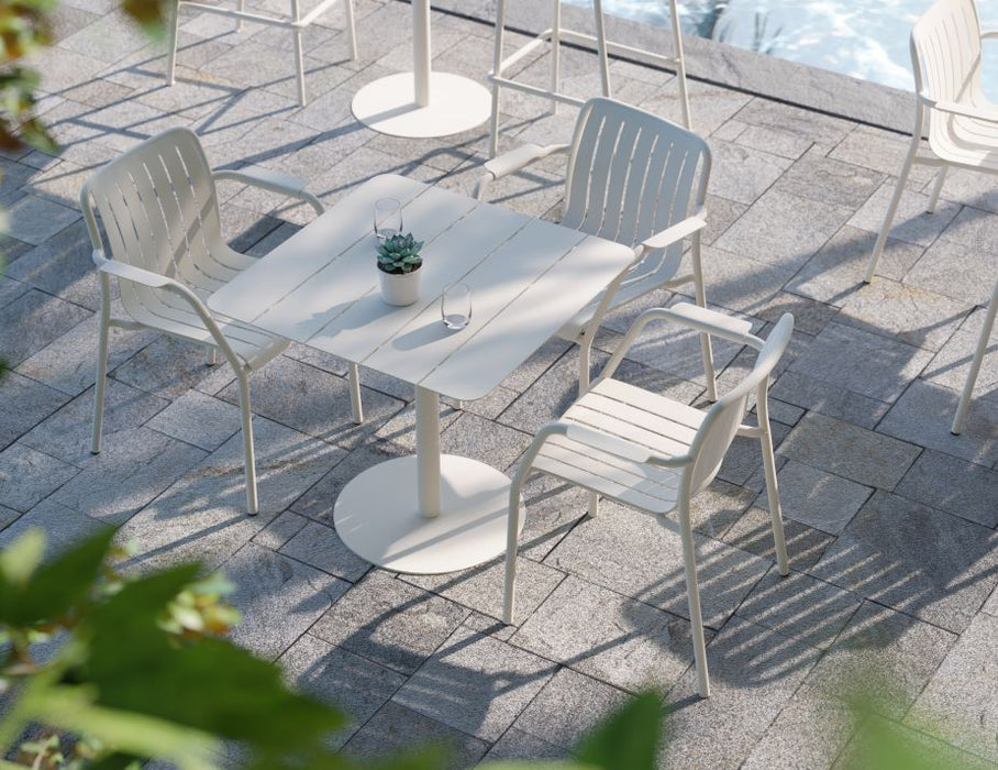 Roku Outdoor Armchair in Matt White - Chair with Light Grey Cushion