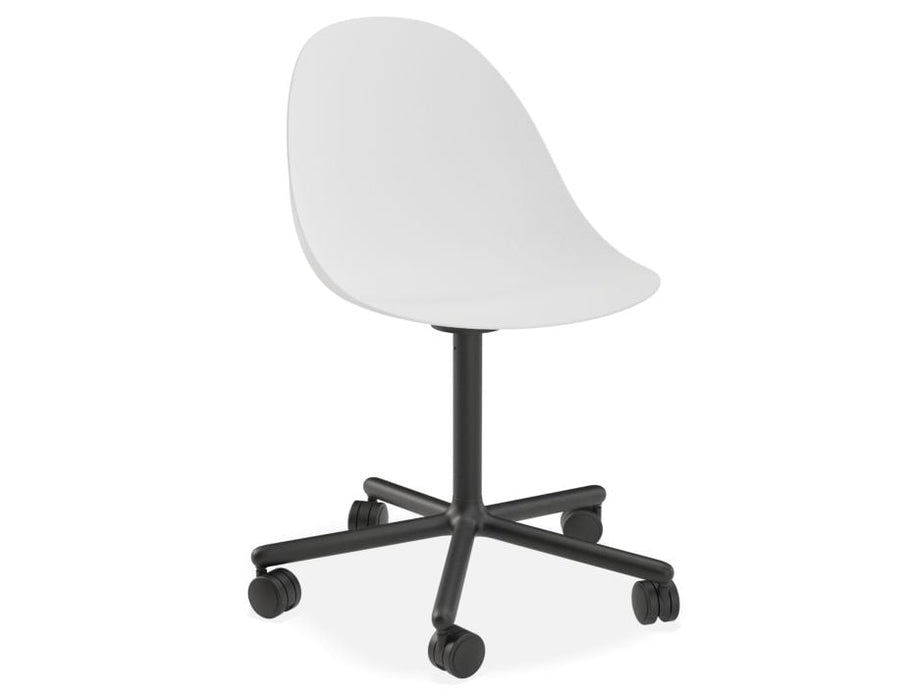 Pebble Chair White with Shell Seat - Sled Stackable Base - Black