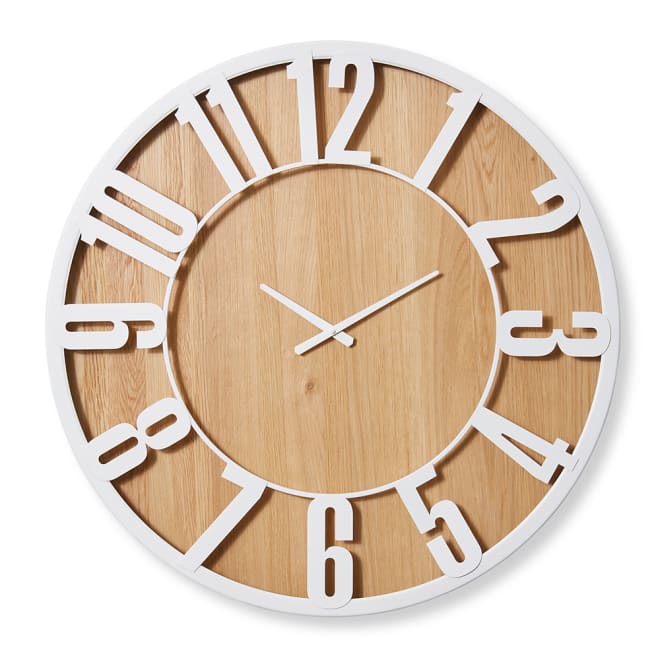 Haddon Wall Clock - White/Natural, 80cm (H)