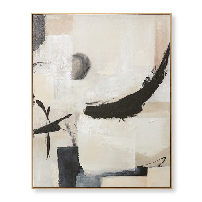 Hana Hand Painted Wall Art - Cream Black, 150cm (H)