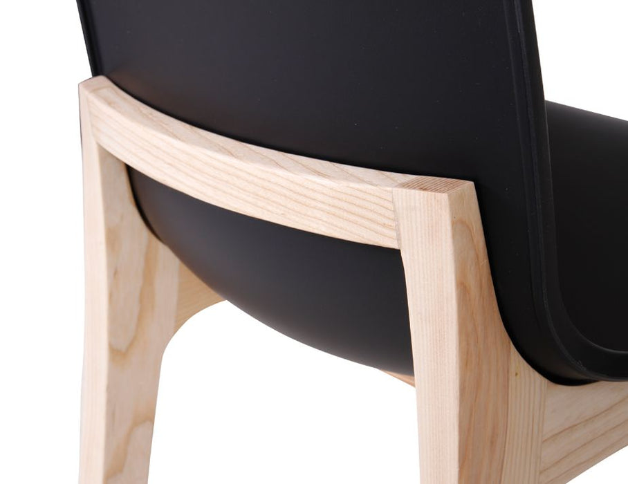 Ara Stool - Natural - Black Shell - Kitchen Bench Seat Height 65cm - Black Seat - Natural Ash legs