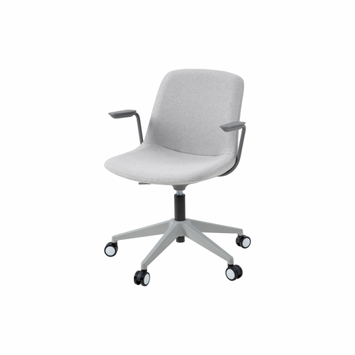 Vista Swivel Chair fully upholstered in white with white castor base, front angle