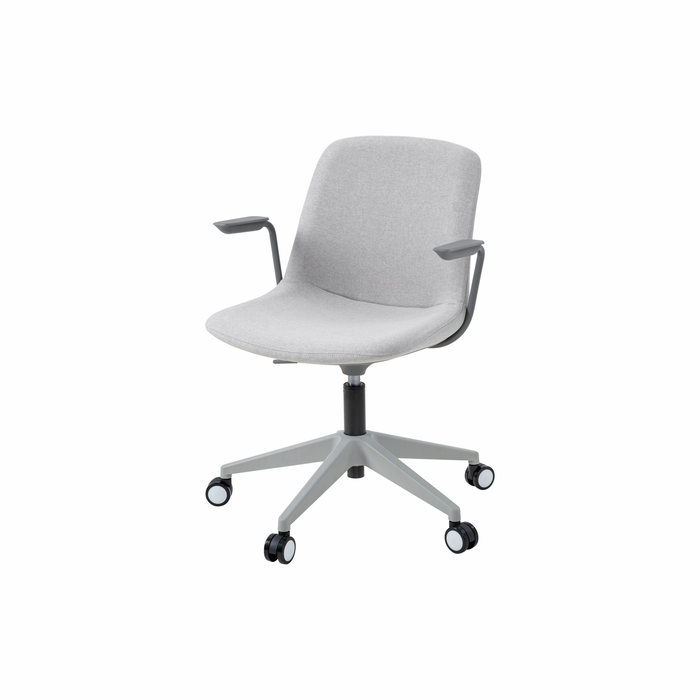 Vista Swivel Chair fully upholstered in white with white castor base, front angle