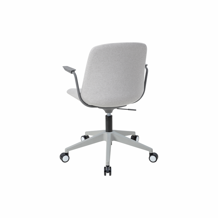 Vista Swivel Chair fully upholstered in white with white castor base, rear angle