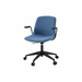 Vista Swivel Chair fully upholstered in Sky blue with black castor base, front angle