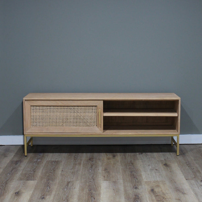 Hudson Furniture Mala Timber and Rattan TV Unit - Sliding Door