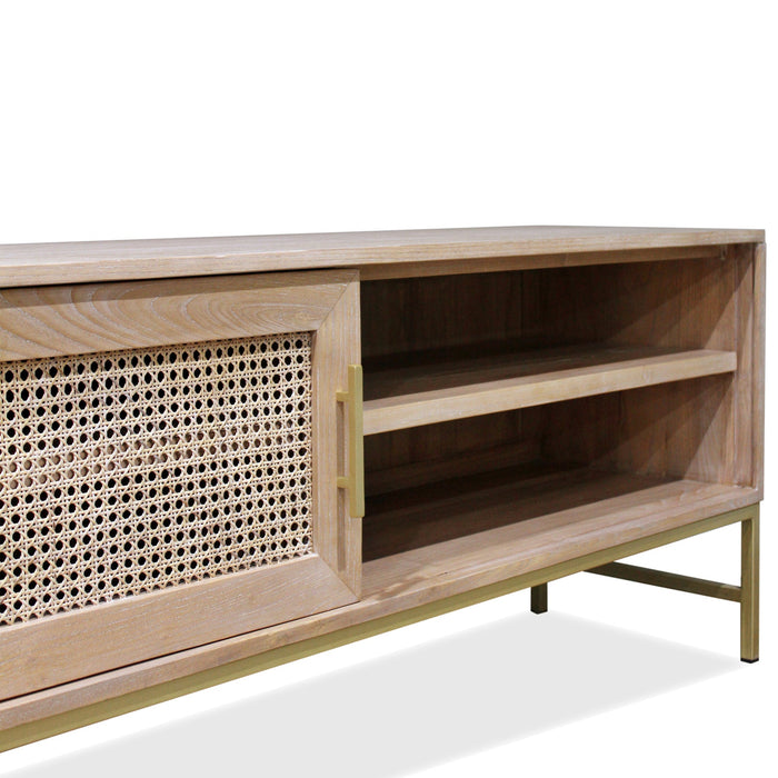 Hudson Furniture Mala Timber and Rattan TV Unit - Sliding Door