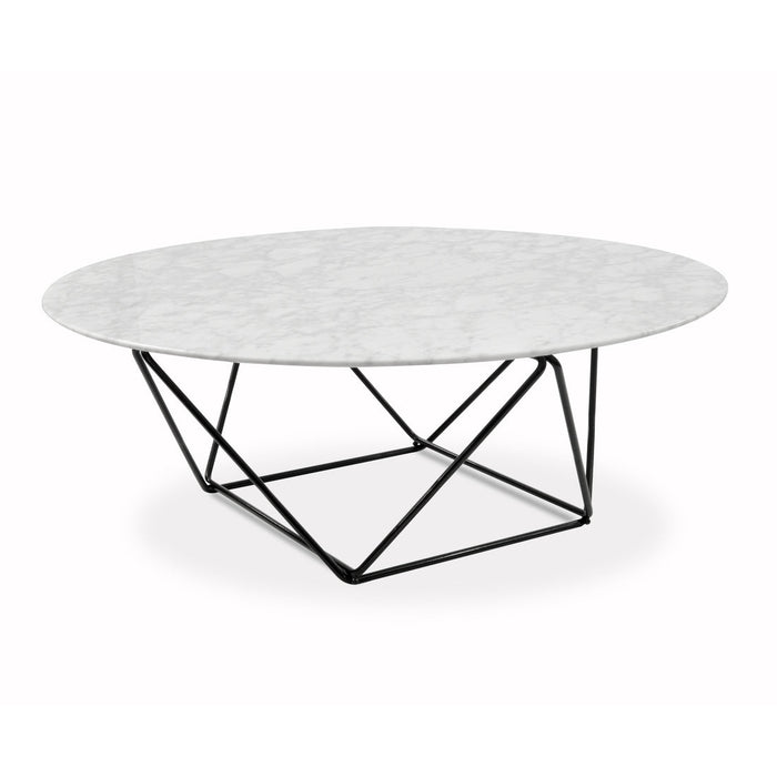 Calibre Furniture Robin 100cm Round Marble Coffee Table - Black Base