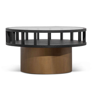 Calibre Furniture Siyana 86cm Round Black Coffee Table - Antique Golden Leg