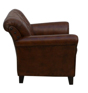 Traditional Studded Mocha Leather Arm Chair