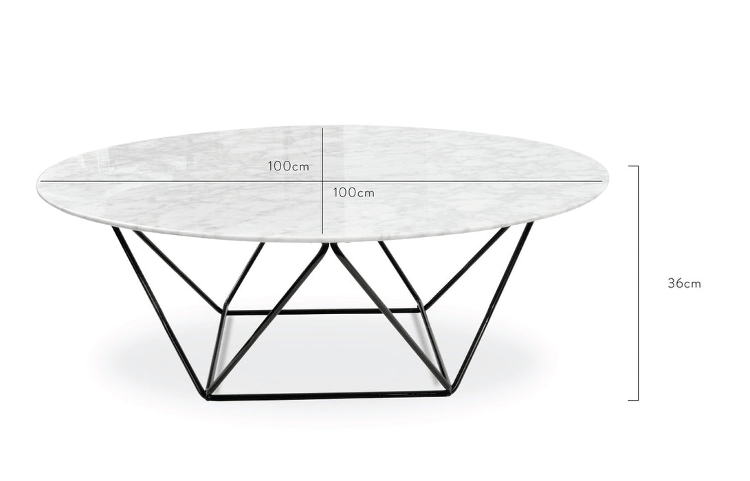 Calibre Furniture Robin 100cm Round Marble Coffee Table - Black Base