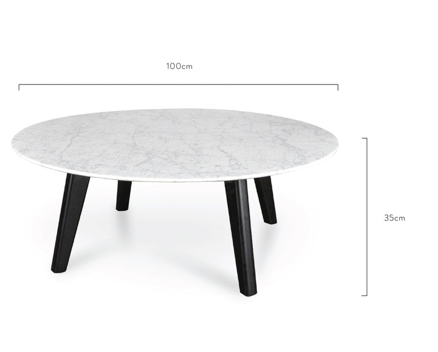 Calibre Furniture Hunter 100cm Round Marble Coffee Table with Black Legs