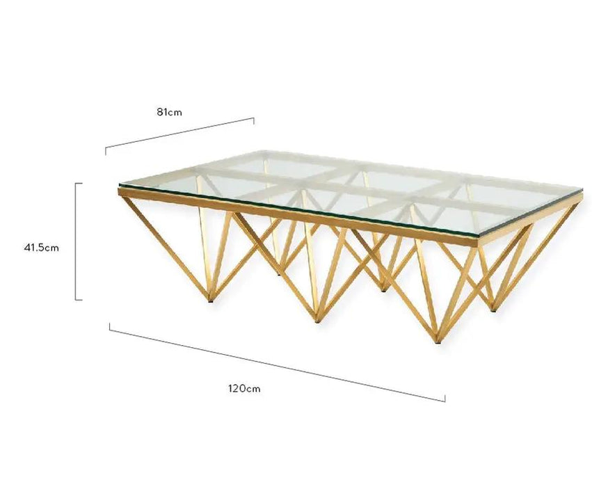 Calibre Furniture Tafari 1.2m Coffee Table - Glass Top - Brushed Gold Base