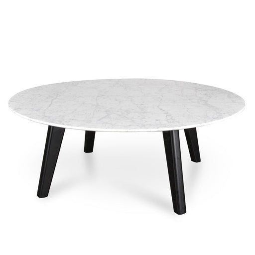 Calibre Furniture Hunter 100cm Round Marble Coffee Table with Black Legs