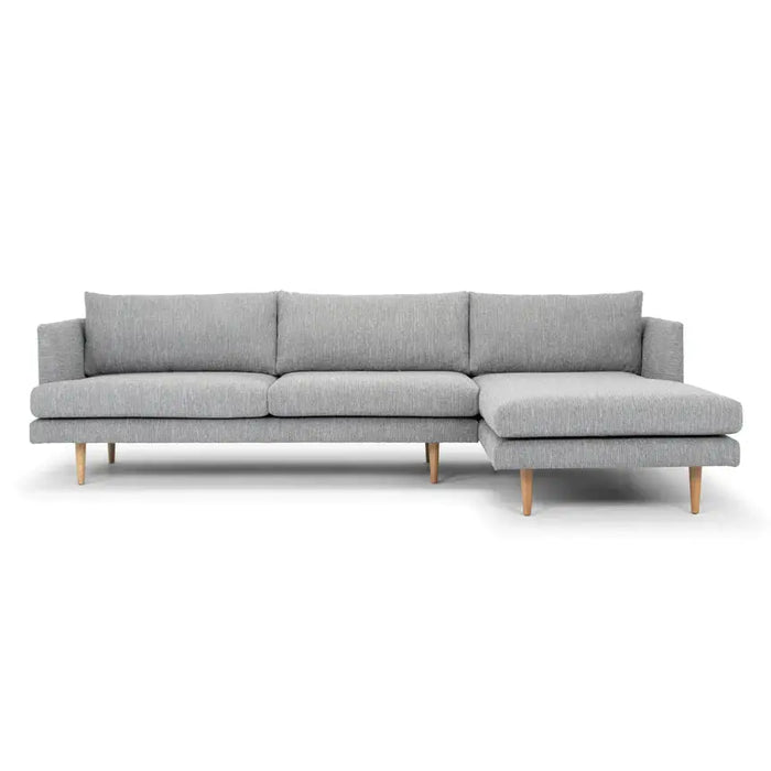 Calibre Furniture Denmark 3 Seater Right Chaise Fabric Sofa - Graphite Grey with Natural Legs