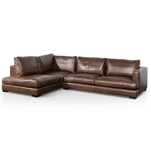 Calibre Furniture 4 Seater Left Chaise Leather Sofa - Mocha Brown