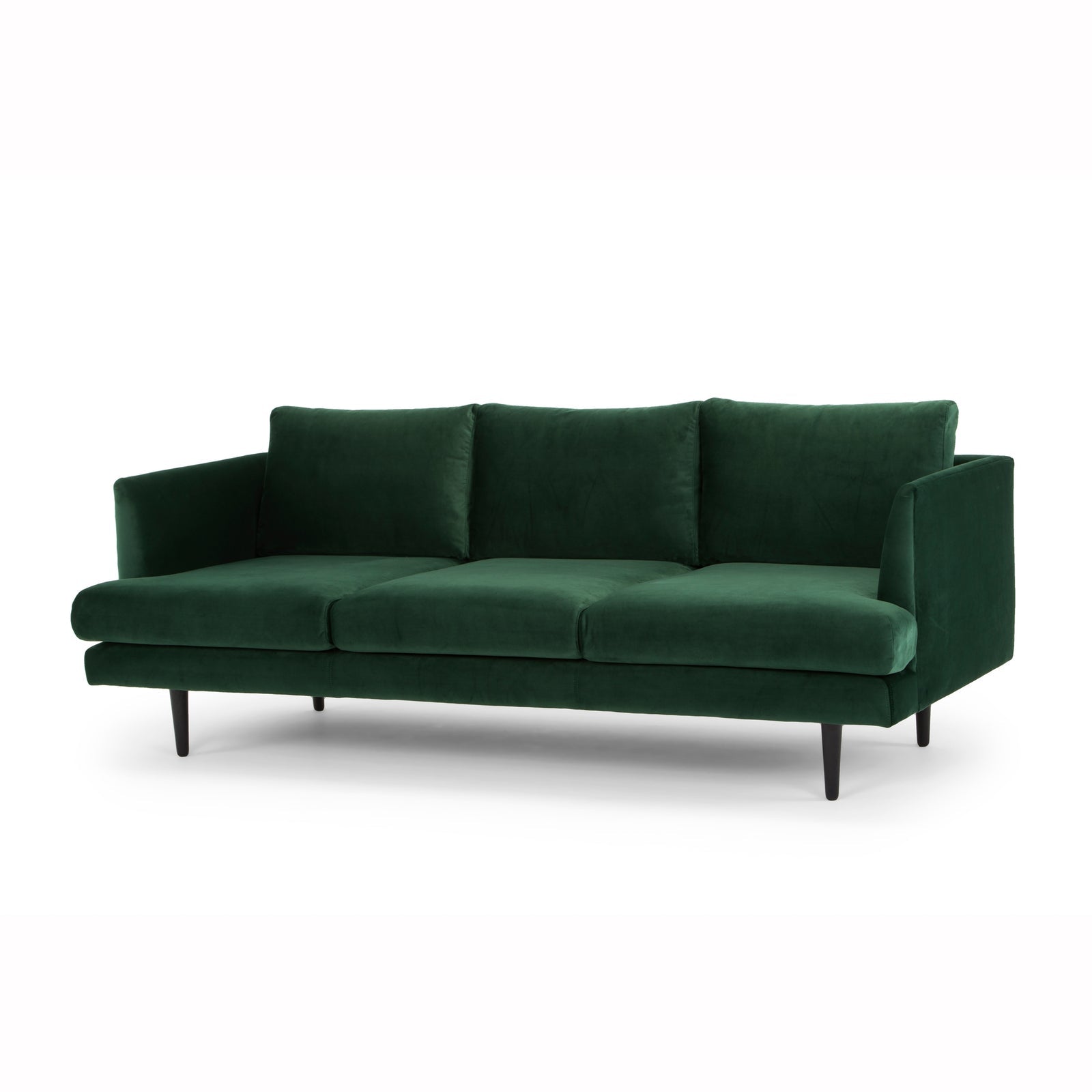 Calibre Furniture 3 Seater Sofa - Velvet Green - Black Legs
